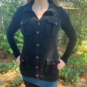 Wool/cashmere military-style cardigan